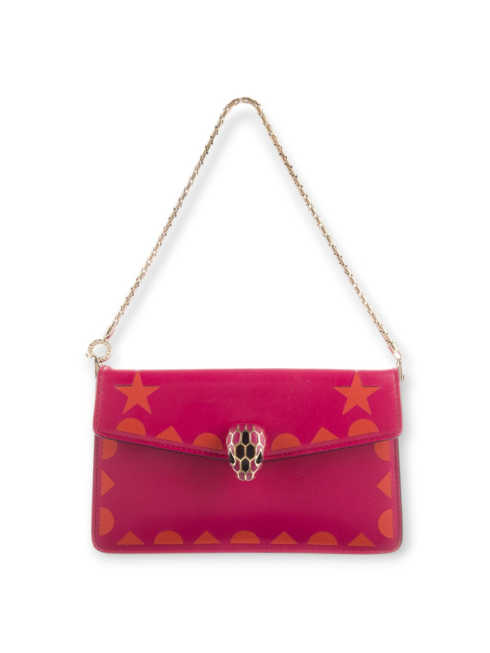 Bvlgari Serpenti Forever Mini Bag Pink Stars Leather Clutch on Chain w Box